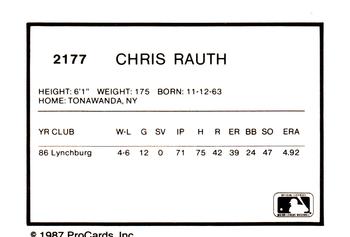 1987 ProCards #2177 Chris Rauth Back