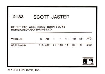 1987 ProCards #2183 Scott Jaster Back
