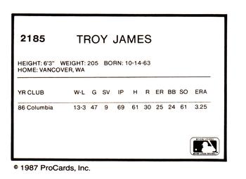 1987 ProCards #2185 Troy James Back