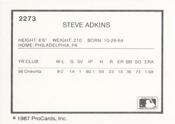 1987 ProCards #2273 Steve Adkins Back