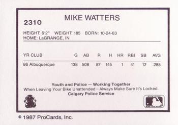 1987 ProCards #2310 Mike Watters Back