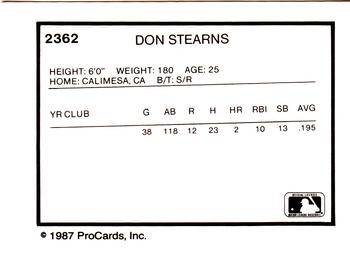 1987 ProCards #2362 Don Stearns Back