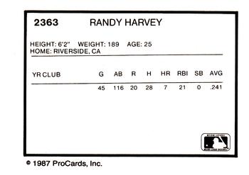 1987 ProCards #2363 Randy Harvey Back