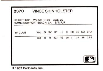 1987 ProCards #2370 Vince Shinholster Back