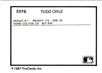 1987 ProCards #2378 Todd Cruz Back