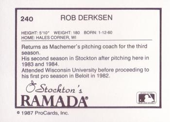 1987 ProCards #240 Rob Derksen Back