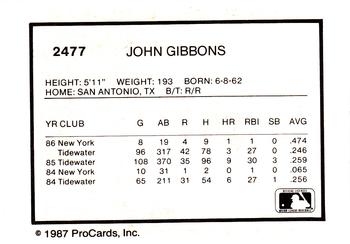 1987 ProCards #2477 John Gibbons Back
