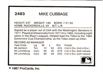 1987 ProCards #2483 Mike Cubbage Back