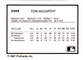1987 ProCards #2484 Tom McCarthy Back