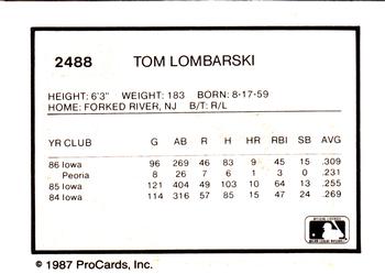 1987 ProCards #2488 Tom Lombarski Back