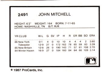 1987 ProCards #2491 John Mitchell Back