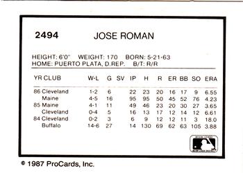 1987 ProCards #2494 Jose Roman Back