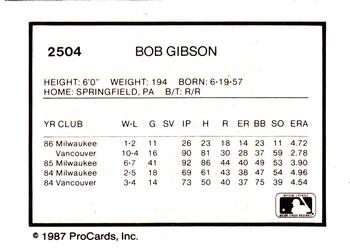 1987 ProCards #2504 Bob Gibson Back