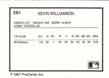 1987 ProCards #281 Kevin Williamson Back