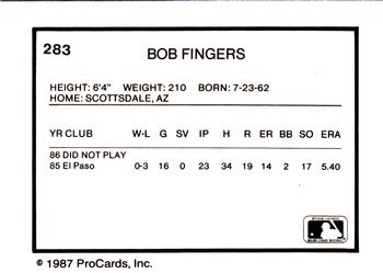 1987 ProCards #283 Bob Fingers Back