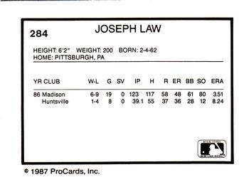 1987 ProCards #284 Joe Law Back