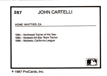 1987 ProCards #287 John Cartelli Back