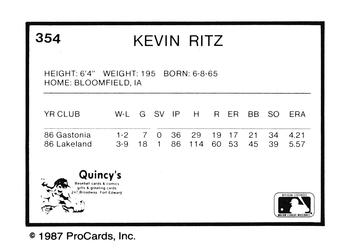 1987 ProCards #354 Kevin Ritz Back