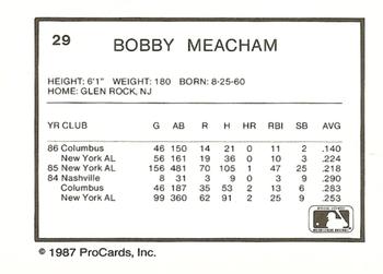 1987 ProCards #29 Bobby Meacham Back