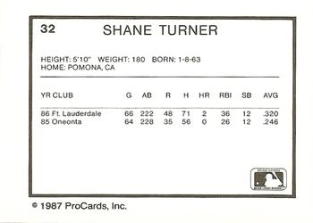 1987 ProCards #32 Shane Turner Back
