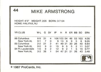 1987 ProCards #44 Mike Armstrong Back