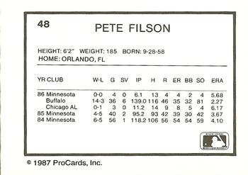 1987 ProCards #48 Pete Filson Back