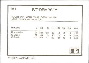 1987 ProCards #161 Pat Dempsey Back