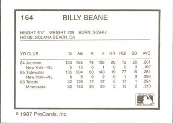 1987 ProCards #164 Billy Beane Back