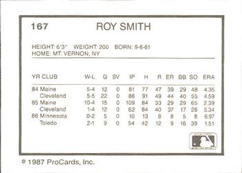 1987 ProCards #167 Roy Smith Back