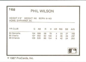 1987 ProCards #168 Phil Wilson Back