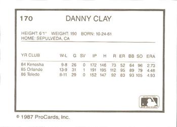1987 ProCards #170 Danny Clay Back