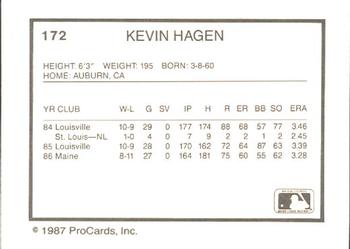 1987 ProCards #172 Kevin Hagen Back