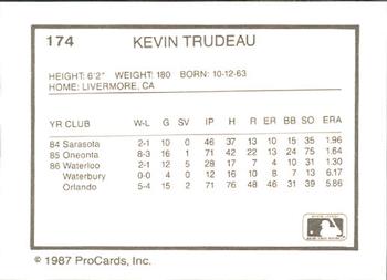 1987 ProCards #174 Kevin Trudeau Back