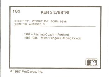 1987 ProCards #182 Ken Silvestri Back
