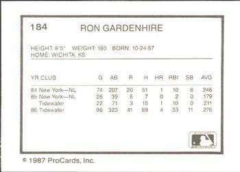 1987 ProCards #184 Ron Gardenhire Back