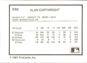 1987 ProCards #230 Alan Cartwright Back