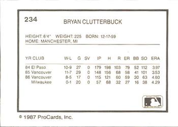 1987 ProCards #234 Bryan Clutterbuck Back