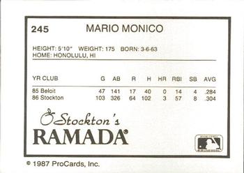 1987 ProCards #245 Mario Monico Back