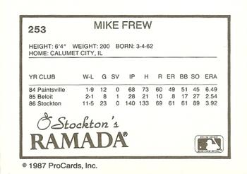 1987 ProCards #253 Mike Frew Back