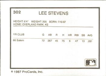 1987 ProCards #302 Lee Stevens Back