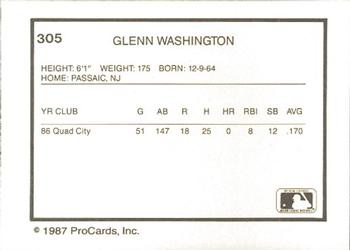 1987 ProCards #305 Glenn Washington Back