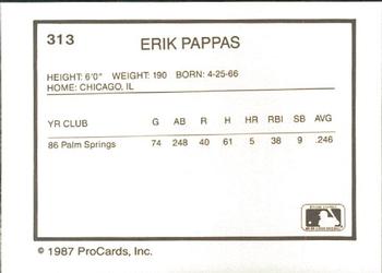 1987 ProCards #313 Erik Pappas Back