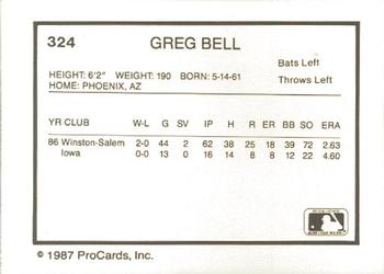 1987 ProCards #324 Greg Bell Back