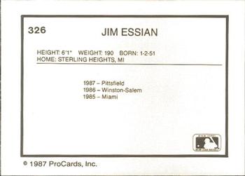 1987 ProCards #326 Jim Essian Back