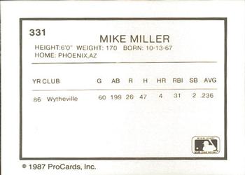 1987 ProCards #331 Mike Miller Back