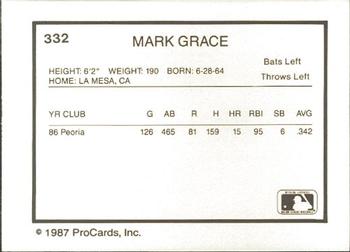 1987 ProCards #332 Mark Grace Back
