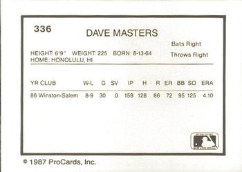 1987 ProCards #336 David Masters Back