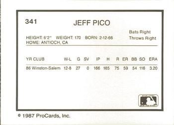 1987 ProCards #341 Jeff Pico Back