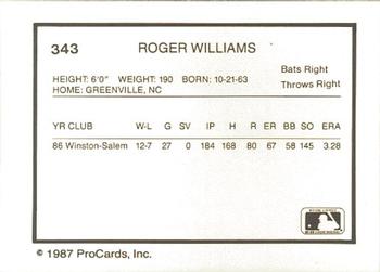 1987 ProCards #343 Roger Williams Back