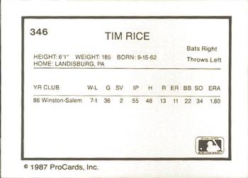 1987 ProCards #346 Tim Rice Back